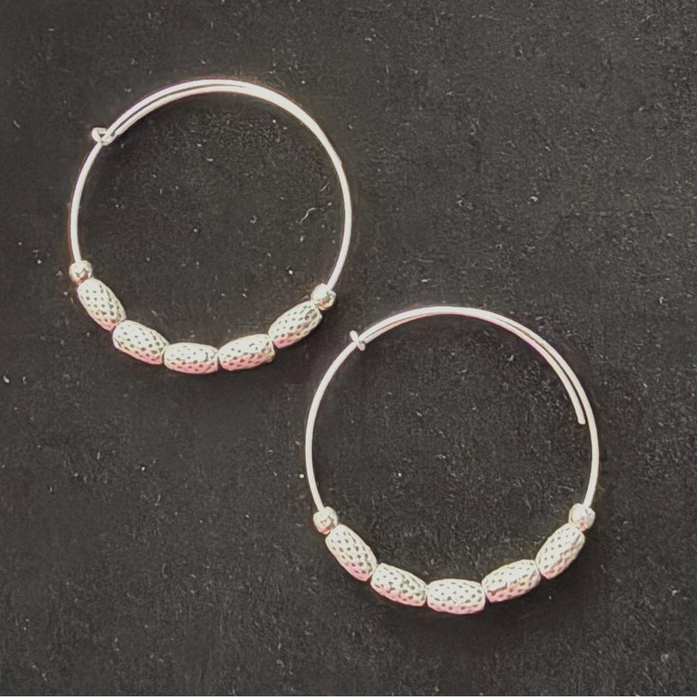 Silver Beaded Hoop Earrings - Women Jewelry - Picture 1 of 3